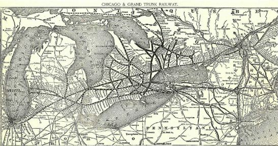 A railway city: Toronto at the heart of rail network extending in all directions, 1891. See info here.