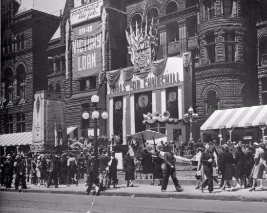 Old City Hall decorated for the war effort, 1941