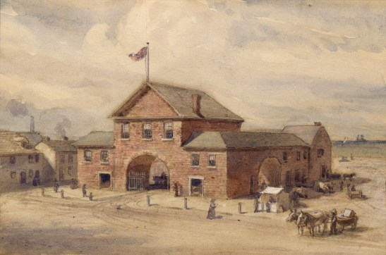 This beautiful 1912 watercolour recreates the market building destroyed in the fire of 1849. 