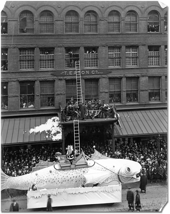 Santa Claus climbs into Eaton's toyland, 1921. Archives of Ontario