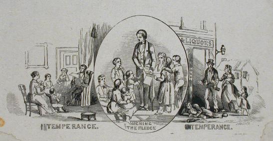 SIgning the Temperance pledge: An 1859 poster for abstinence. McCord Museum